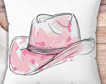 Pink Cowboy Hat Pillow, Cowgirl Decor, Western Throw Pillow, Pink Western Bedroom Decor, Cowgirl Gift