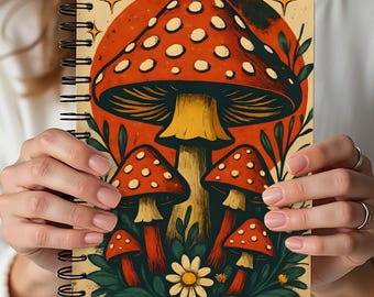 Mushroom Notebook, Spiral Notebook, Mushroom Journal, Cottagecore Notebook, Nature Journal, Woodland Notebook, Mushroom Lover Gift