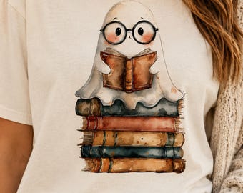 Bookworm Ghost PNG, Ghost Reading PNG, Book Ghost Clipart, Halloween Ghost PNG, Watercolor Ghost Clipart, Sublimation File