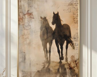 Vintage Horse Wall Art Printable, Horse Wall Art, Equestrian Art, Neutral Farmhouse Decor, Horse Lover Gift, Rustic Horse Print Download