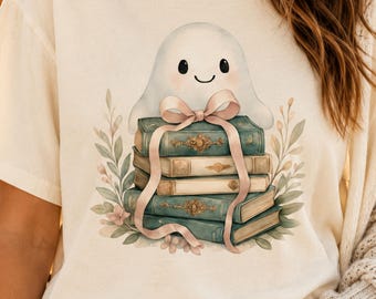 Book Ghost PNG, Ghost Reading PNG, Cute Ghost PNG, Book Lover Clipart, Watercolor Ghost Clipart, Sublimation File