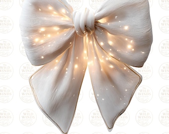 Coquette Bow PNG, White Satin Ribbon Clipart, Glowing Bow PNG, Girly Sublimation Design, Bridal Shirt PNG