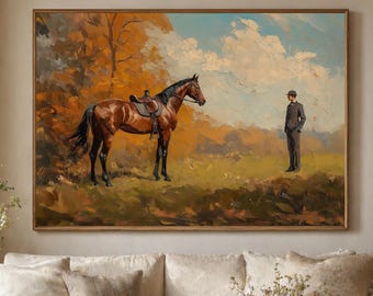 Vintage Horse Wall Art, Equestrian Printable, Horse Painting, Horse Lover Gift, English Riding Decor, Rustic Horse Art, Digital Download
