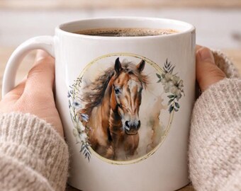 Horse Mug, Floral Horse Mug, Horse Coffee Mug, Horse Lover Gift, Equestrian Gift, Horse Mom Gift, Ceramic Mug