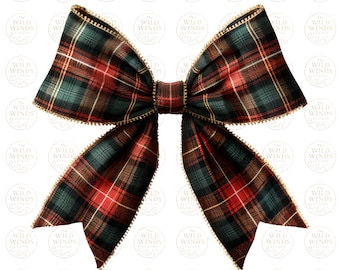 Christmas Bow PNG, Plaid Bow PNG, Tartan Ribbon Clipart, Holiday Sublimation Design, Christmas Shirt PNG, Festive Bow Digital Download