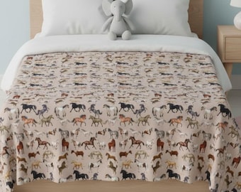 Kids Horse Blanket, Horse Girl Throw, Equestrian Bedroom Decor, Pony Lover Gift, Soft Plush Blanket, Western Nursery Bedding