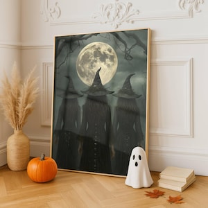 Three Witches Under the Moon Print Gothic Witchcore Wall Art Vintage Halloween Poster, Goblincore & Dark Academia Decor (Digital Download)