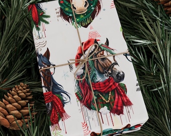Horse Wrapping Paper for Christmas – Equestrian Gift Wrap Roll for Horse Lovers, Unique Holiday Gift Wrap, Western Christmas Wrapping Paper