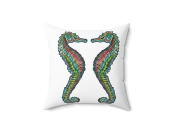 Indoor Pillow Modern Sea Horse  Nautical Accent for Beach House Decor, Unique Gift Idea for Home, Ocean-Inspired Cushion Modern Cushion