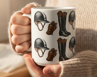 Equestrian Mug, Horse Rider Mug, Horse Lover Gift, Riding Helmet Mug, Horse Girl Coffee Cup, Equestrian Gift for Riders