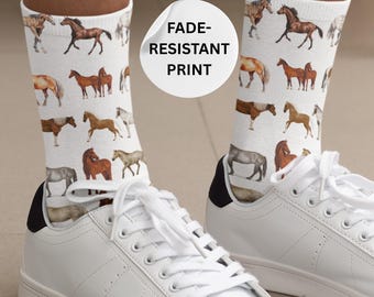 Horse Socks for Women – Equestrian Riding Crew Socks, Horse Lover Gift, Cowgirl Western Socks, Horse Girl Gift