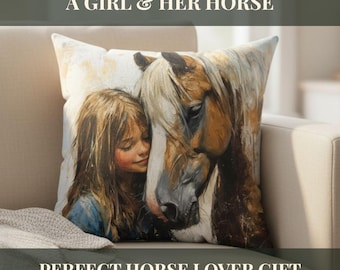 Horse Throw Pillow Cover, Equestrian Decor Pillow, Horse Lover Gift, Girl Horse Art Cushion, Kids Room Horse Decor
