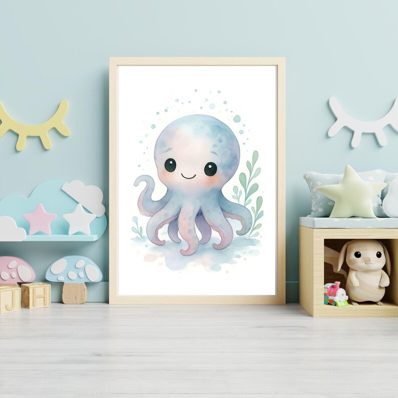 Ocean Nursery Wall Art Set of 6 Printable, Cute Sea Animal Nursery ...