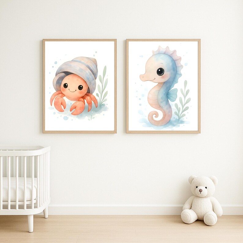Ocean Nursery Wall Art Set of 6 Printable, Cute Sea Animal Nursery ...
