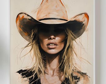 Cowgirl Wall Art Printable, Modern Western Decor, Desert Cowgirl Art, Western Woman Portrait, Equestrian Wall Art Download