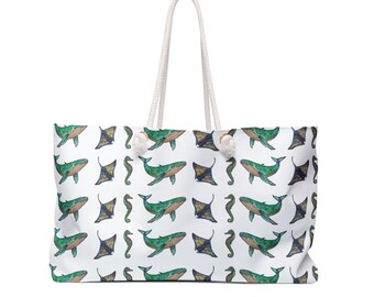 Weekender Bag Spacious Bag for Travel and Beach Escapes Sea Horse, Sting Ray Whale Pattern  Chic Gift for Her Beach Outing Gift Festival bag