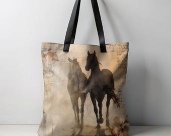 Westernpferd Einkaufstasche | Pferdeliebhaber Geschenk für Sie | Rustikale Kunst Wiederverwendbare Tragetasche
