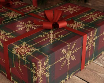 Rollo de papel de regalo navideño de tartán, papel de regalo navideño a cuadros, papel de regalo navideño clásico rojo y verde, papel de regalo elegante