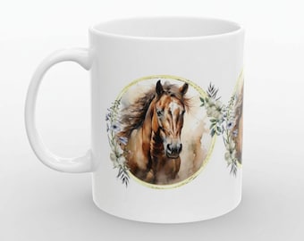 Tazza con motivo floreale a cavallo, regalo per amanti dei cavalli, tazza da caffè regalo per lei, regali a tema cavalli, tazza da caffè in ceramica, regalo per amanti degli animali