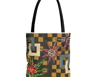 Tote Bag Vibrant Geometric Boho Chic Fashionable Women's Handbag Unique Girlfriend Gift Idea Stylish Womens Handbag in Brown and Yellow