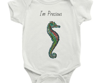 Seahorse Print I'm Precious Baby Onesie Short Sleeve with  Infant Outfit  Daily Wear Baby Shower Gift  Seahorse Baby Onesie Perfect Newborn