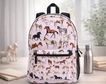 Pink Horse Backpack for Girls – Horse Girl Backpack, Pony School Backpack, Equestrian School Bag, Horse Lover Gift