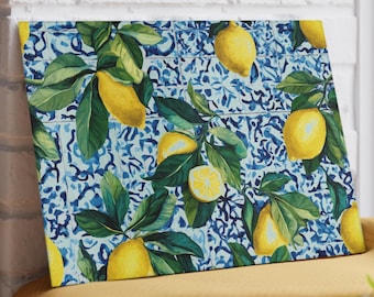 Glass Cutting Board with Lemon Design, Charcuterie Board, Kitchen Decor, Housewarming Gift, Serving Board, Gift for Her