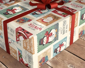 Carta da regalo natalizia vintage, carta da regalo natalizia, carta da regalo retrò per le feste, carta da regalo con Babbo Natale, rotolo di carta da regalo invernale