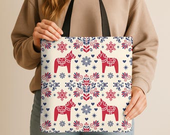 Dala Horse Tote Bag | Scandinavian Gift for Her | Everyday Nordic Reusable Tote