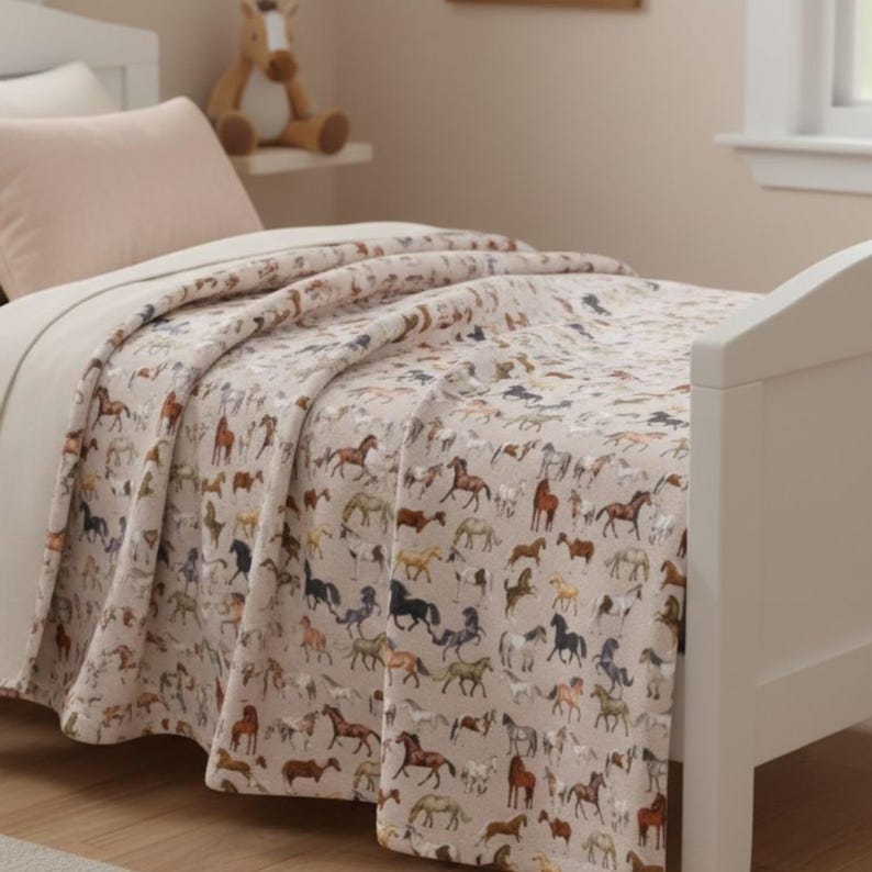 Horse Blanket, Velveteen Horse Throw, Equestrian Blanket, Western Bedroom Decor, Horse Girl Gift, Horse Lover Gift image 6