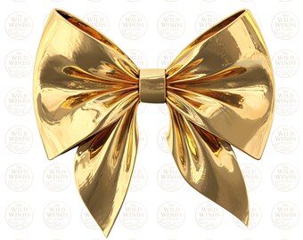 Gold Bow PNG, Coquette Bow PNG, Gold Ribbon Bow Clipart, Bow PNG, Sublimation, Cricut File, Digital Download
