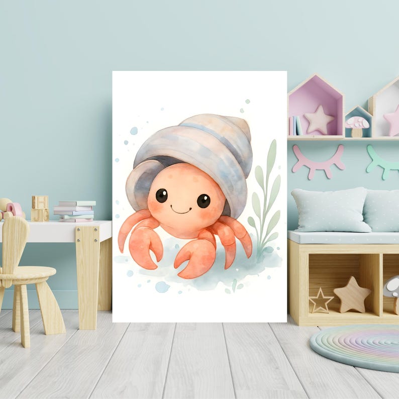 Ocean Nursery Wall Art Set of 6 Printable, Cute Sea Animal Nursery ...