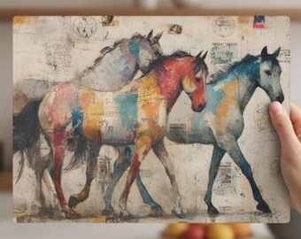 Glass Cutting Board with Horse Design, Charcuterie Board, Horse Lover Gift, Kitchen Decor, Farmhouse Serving Board