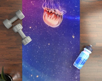 Yoga Mat with Vibrant Jellyfish Photograph - Eco-Friendly Natural Rubber for Comfortable Workouts - Unique Exercise Enthusiast Gift Idea