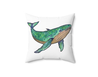 Indoor Pillow Blue Whale Print  Nautical Accent for Beach House Decor, Unique Gift Idea for Home, Ocean-Inspired Cushion Modern Cushion