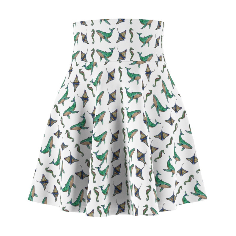 Sea Animal Printed Skater Skirt for Beach Lover, Summer Flare Skirt, Print on Demand zdjęcie 7