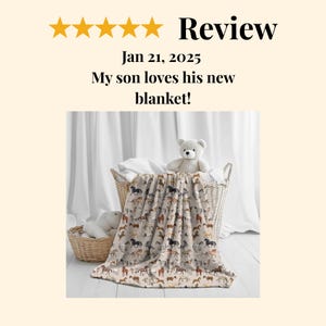 "Customer review horse blanket – plush equestrian throw in nursery basket with teddy bear, cozy kids blanket and horse lover gift."