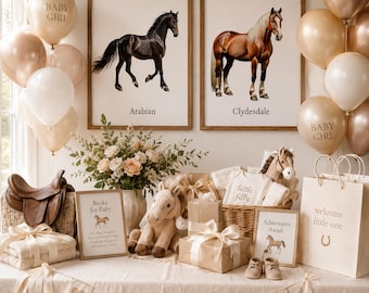 Conjunto de láminas decorativas de razas de caballos para pared, decoración infantil con temática de ponis, decoración para habitación de niña con temática ecuestre, regalo ecuestre, pósteres de caballos para imprimir.