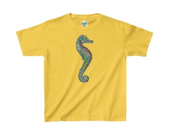 Seahorse Print T-shirt for Children | Colorful Graphic T-shirt | Best Selling Nautical Shirt | Shirts for Guys, Children, and Beach Lovers