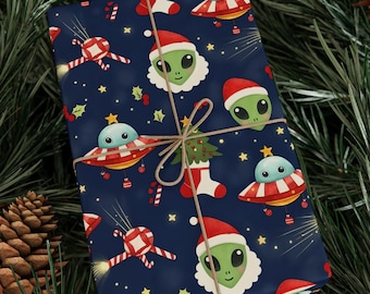 Alien Wrapping Paper, Christmas Wrapping Paper Roll, Funny Xmas Gift Wrap, Cute Space Gift Wrap, Kids Holiday Wrapping Paper, UFO Gift Wrap