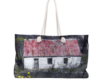 Weekender Bag with Red Roof Farmhouse Print Spacious Unique Festival Perfect Country Lover Gift for Her Ideal Getaway or Market Day Gift
