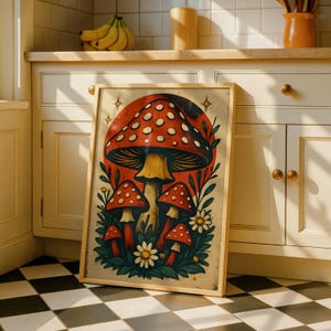 Woodland Mushroom Botanical Print – Boho Toadstool Wall Art (Digital Download JPEG)
