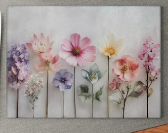 Floral Glass Cutting Board, Wildflower Kitchen Decor, Botanical Serving Board, Flower Charcuterie Board, Housewarming Gift for Her