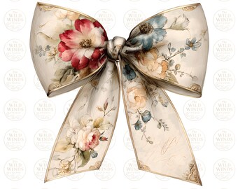 Vintage Bow PNG, Coquette Bow png, Floral Bow Clipart, Antique Ribbon png, Bow PNG, Sublimation PNG, Cricut File