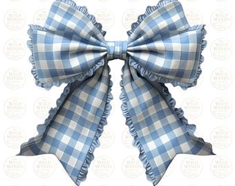 Blue Gingham Bow PNG, Coquette Bow PNG, Bow Clipart, Preppy Bow PNG, Sublimation , Cricut File, Digital Download