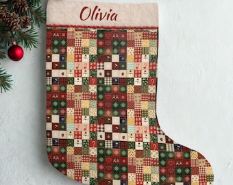 Personalized Christmas Stocking, Custom Christmas Stocking, Patchwork Stocking, Family Christmas Stocking, Rustic Holiday Decor