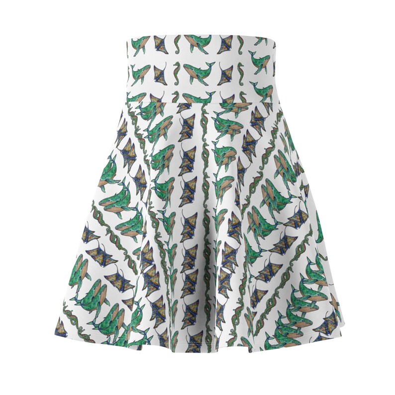 Sea Animal Printed Skater Skirt for Beach Lover, Summer Flare Skirt, Print on Demand zdjęcie 8