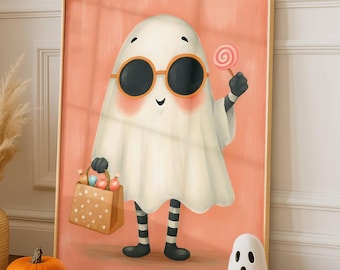 Halloween Wall Art Printable, Kids Halloween Wall Art, Ghost Poster, Halloween Printable Decor, Nursery Halloween Art Digital Download