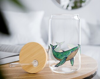 Sipper Glass with Straw and Lid Aesthetic Blue Whale Design Perfect for Ocean Enthusiasts Unique Beach House Decor Gift  Whale Lover's Gift