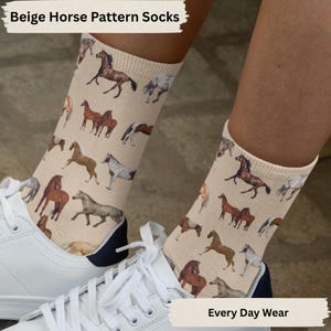 Horse Lover Socks – Beige Equestrian Riding Crew Socks